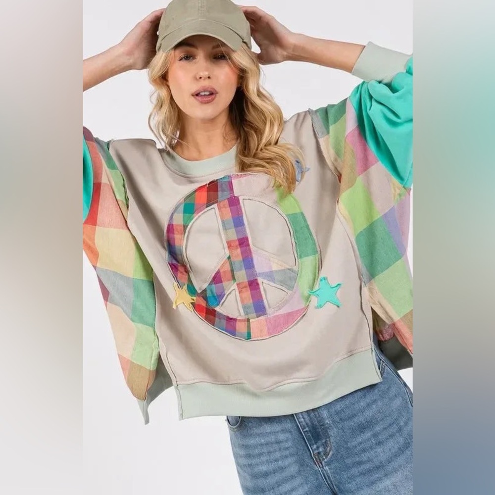 SAGE + FIG Contrast Peace Patch Dropped Shoulder Sweatshirt